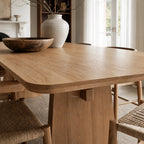 Mikkel Dining Table in natural oak veneer with softly rounded edges; Nordic design for warm, everyday dining.