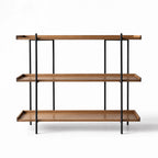 Hakari Shelves - Natural: oak shelves with slim black metal frame, airy display for books and ceramics.