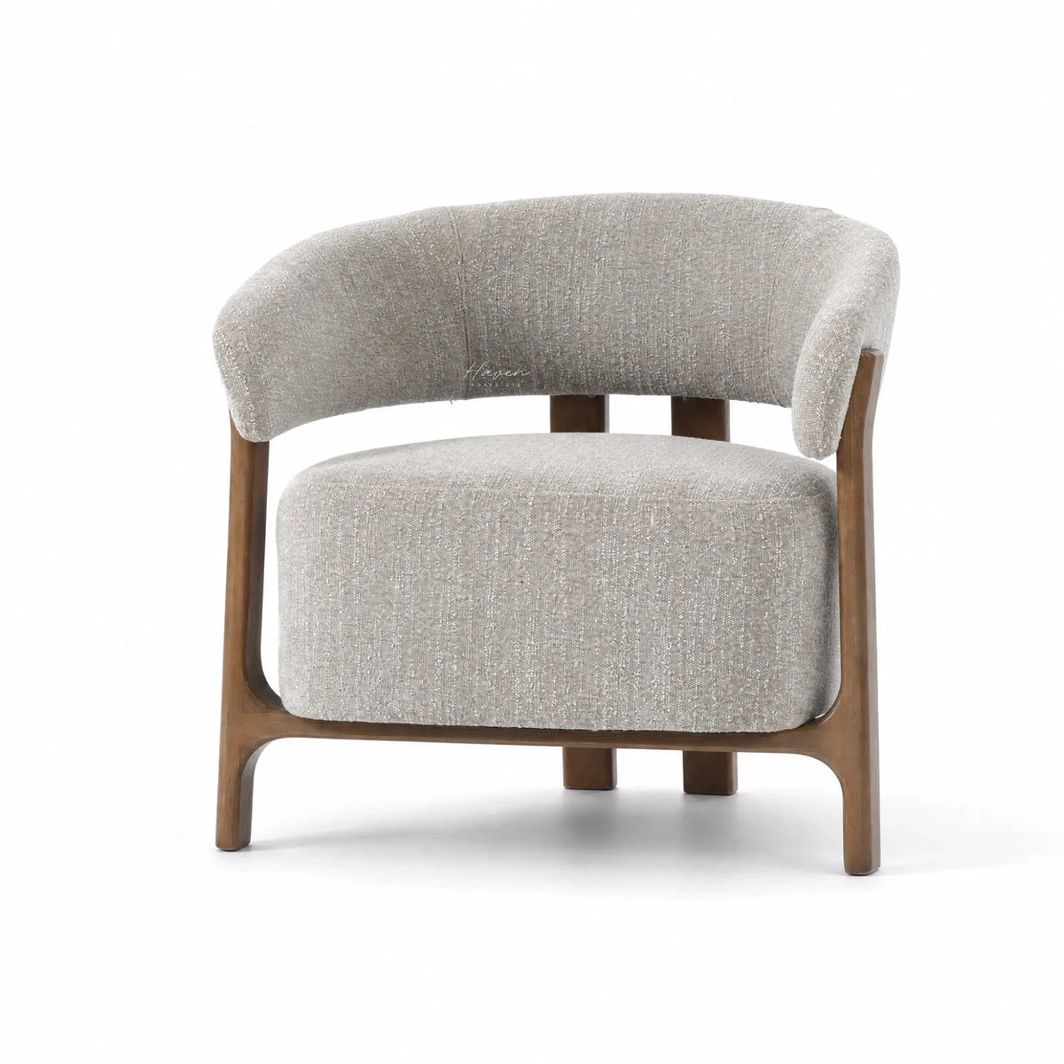 SekiChairPumice features soft upholstered form and curved backrest contrasted by a clean exposed timber ash frame structure.