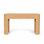 Elva Console in mindi timber with softly rounded silhouette and horizontal carved detailing.