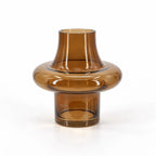 Sculptural tobacco-toned glass vase featuring a broad, rounded central volume, narrower neck, and cylindrical base for a modern look.