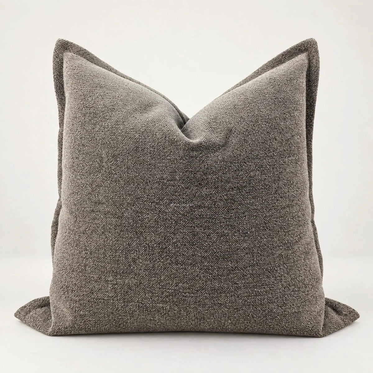 Softly textured woven Fawn cushion cover with subtle tonal variation in deep neutral polyester fabric.