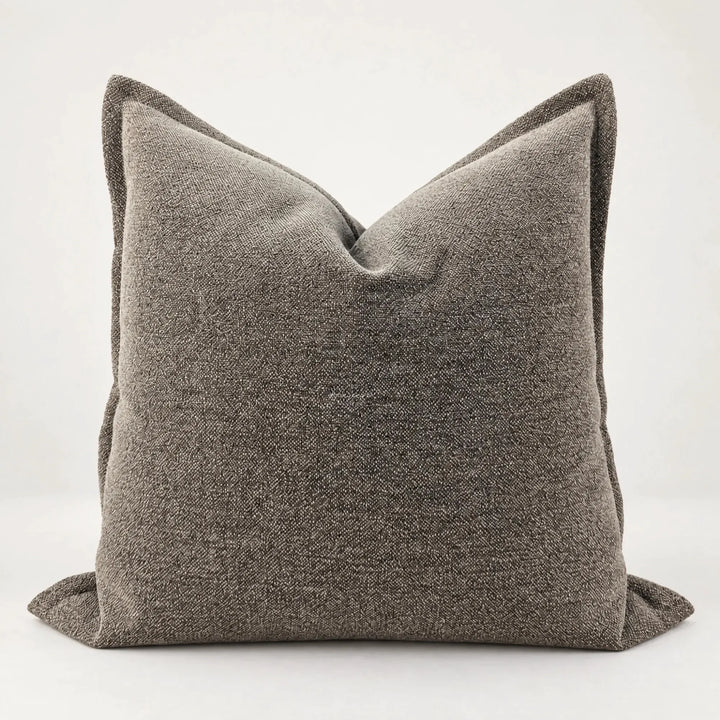 Softly textured woven Fawn cushion cover with subtle tonal variation in deep neutral polyester fabric.
