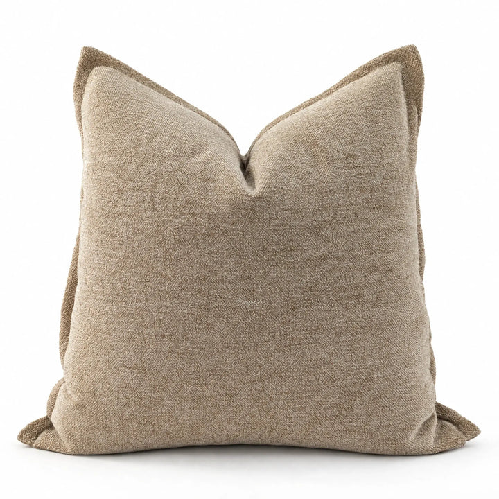 Softly textured oat-colored woven cushion cover with subtle tonal variation and a generous 55cm square proportion.