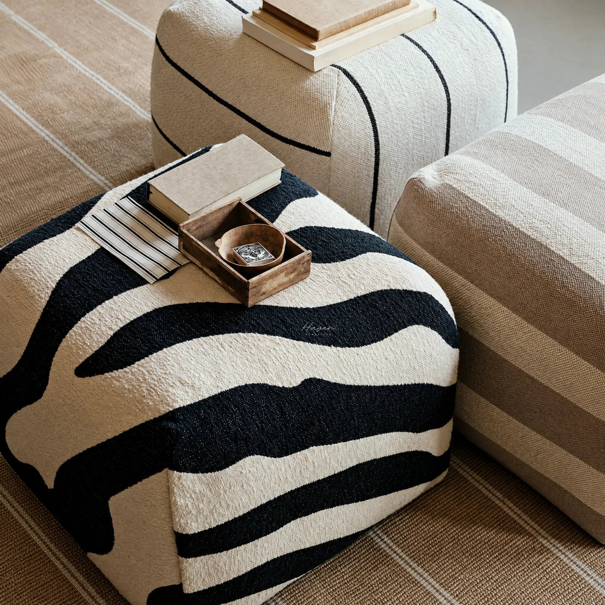 Broste® Pouf Zebra - Black/Light Beige by Maytime (broste®-pouf-zebra-black-light-beige)