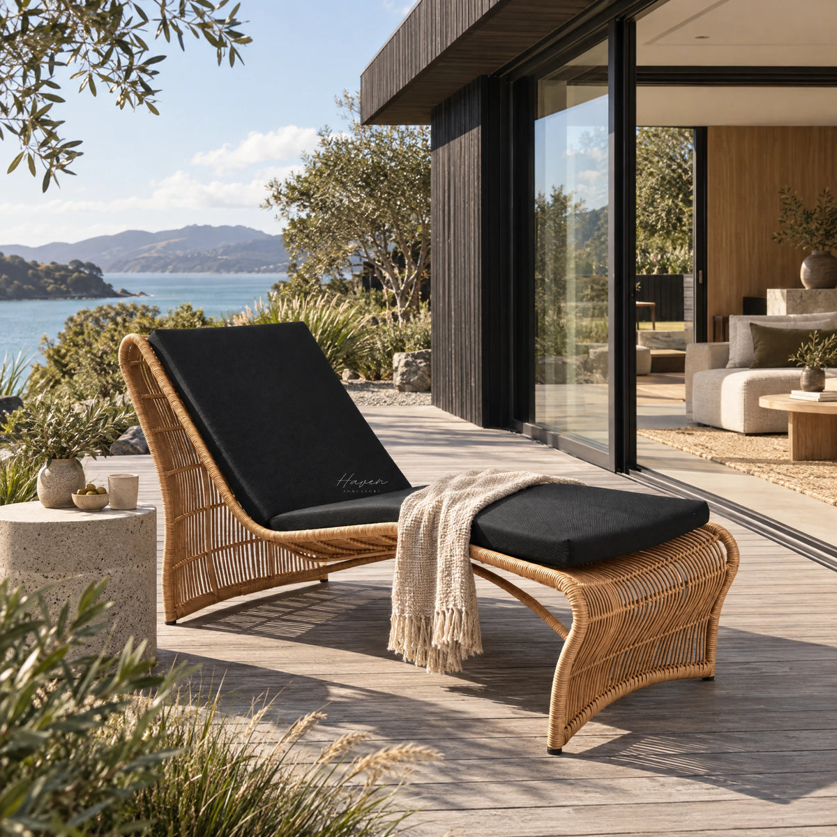 Wave Sun Lounger - Dark Natural Outdoor Sun Lounger at Haven Homestore