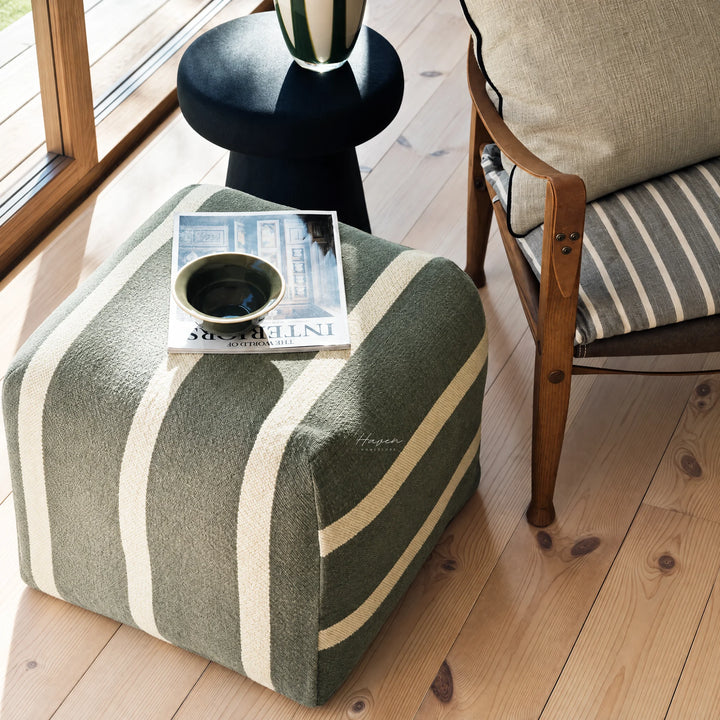 Broste® Pouf Sigrid - Agave Green/Light Beige Footstool at Haven Homestore