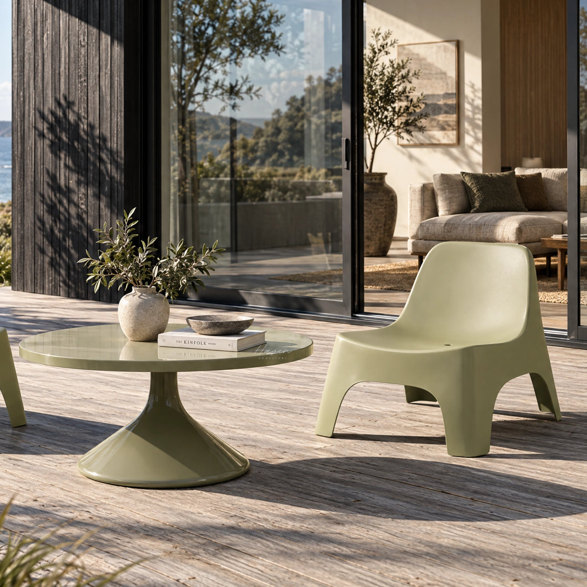 Vista Reed Coffee Table — Organic Sage Gloss Outdoor Coffee Table at Haven Homestore