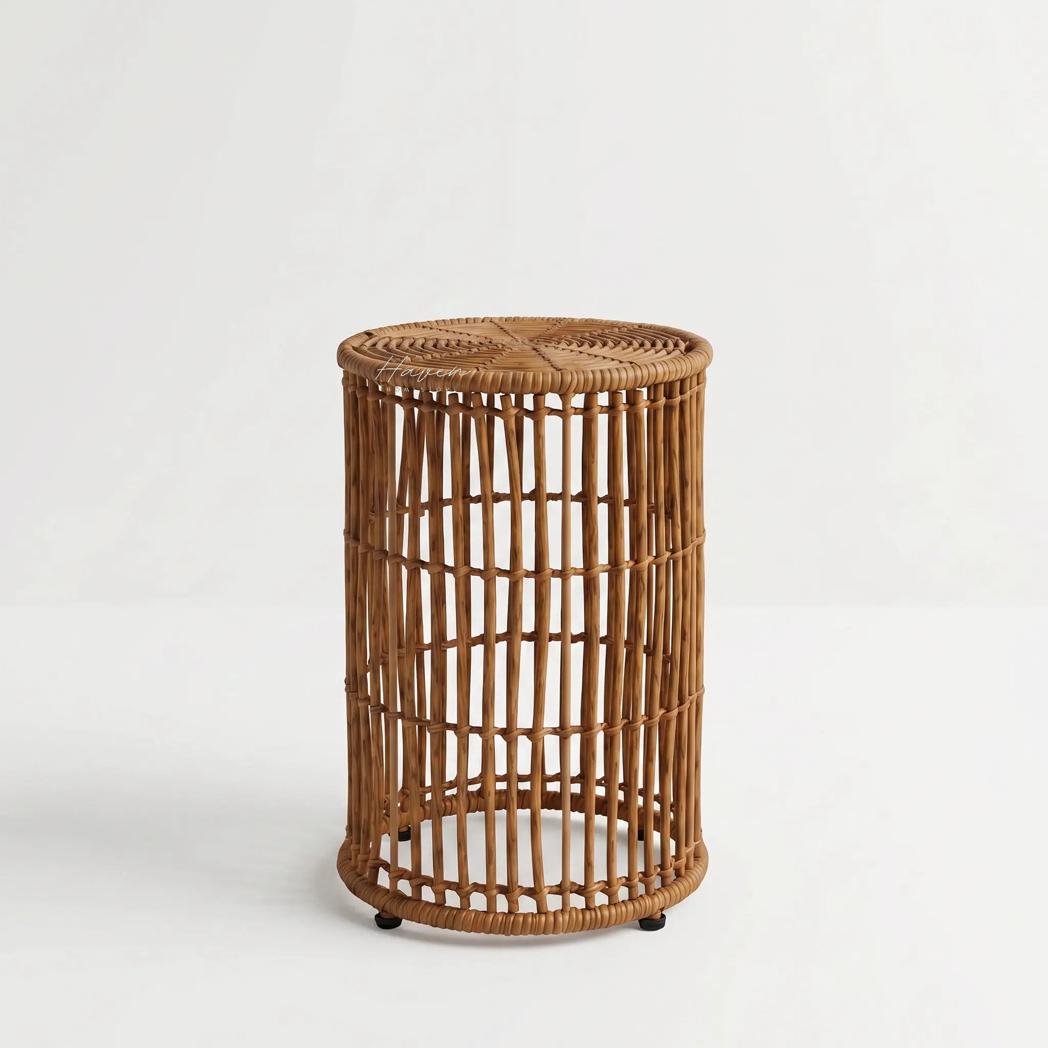 Arran Round Tables Set of 3 – Dark Natural: hand-woven rattan nesting tables with round tops.