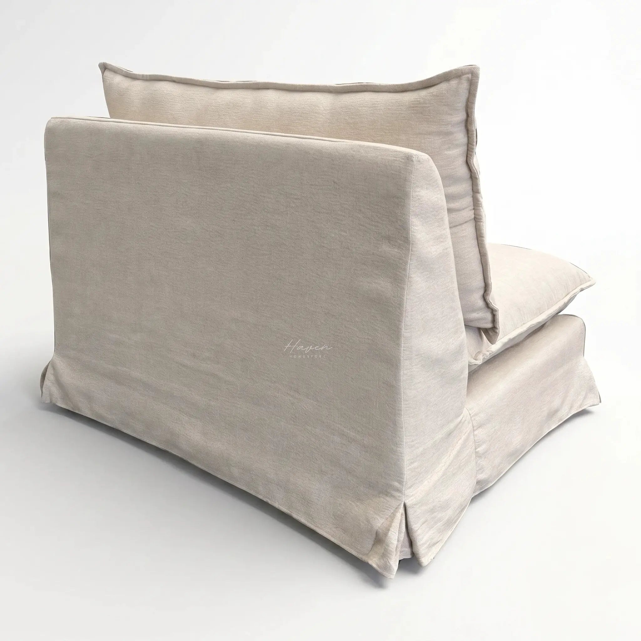 Lotus Club Chair in soft beige linen-polyester blend with removable cover for a cozy, relaxed lounge.