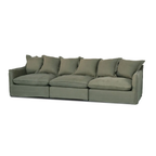 Lotus Modular Sofa Centre in Belgian linen upholstery, sage-green, sink-in three-seat module.