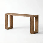Casa Console in reclaimed elm with an aged black wash; textured, dark timber ideal for hallways.