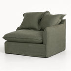 Lotus Modular Sofa Right with olive-green Belgian linen upholstery and plush cushions.