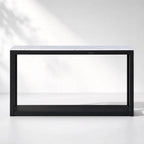 Sable Marble Console with black reclaimed pine frame and marble top, modern clean-lined silhouette.