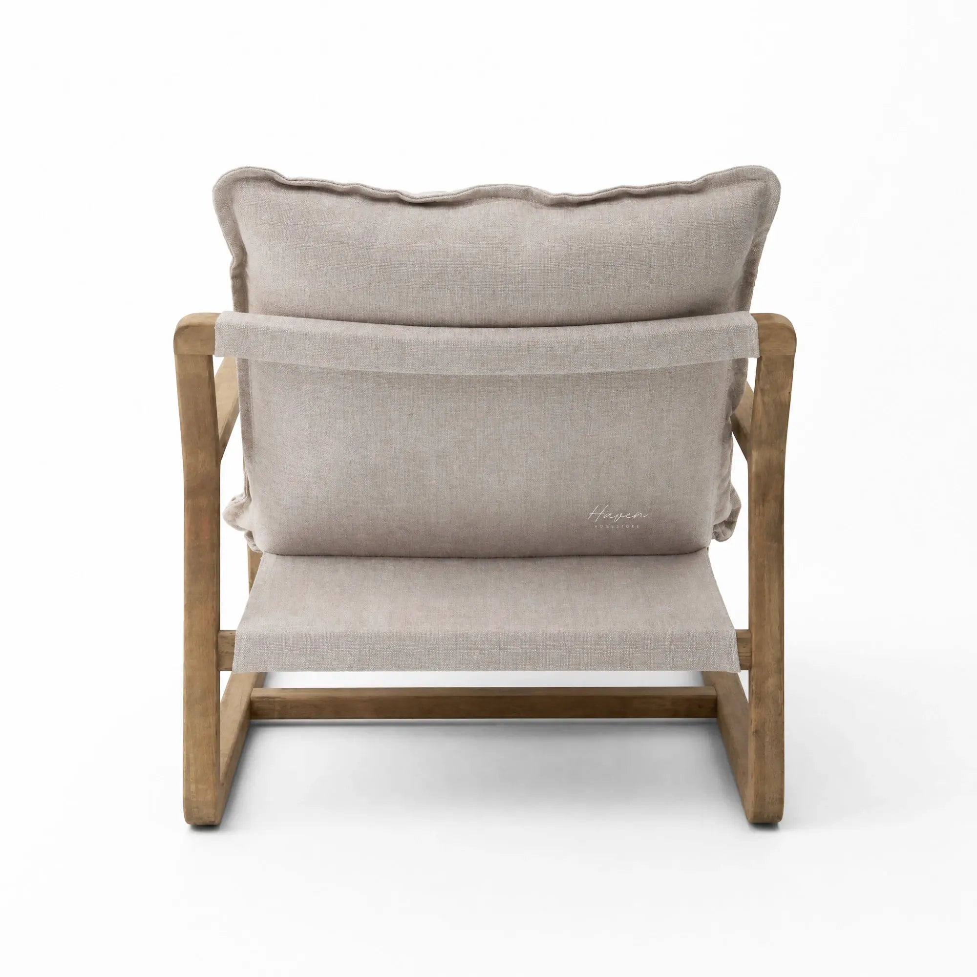 Tide Lounge Chair in Sand with a solid oak frame and soft stone-washed cotton cushions.