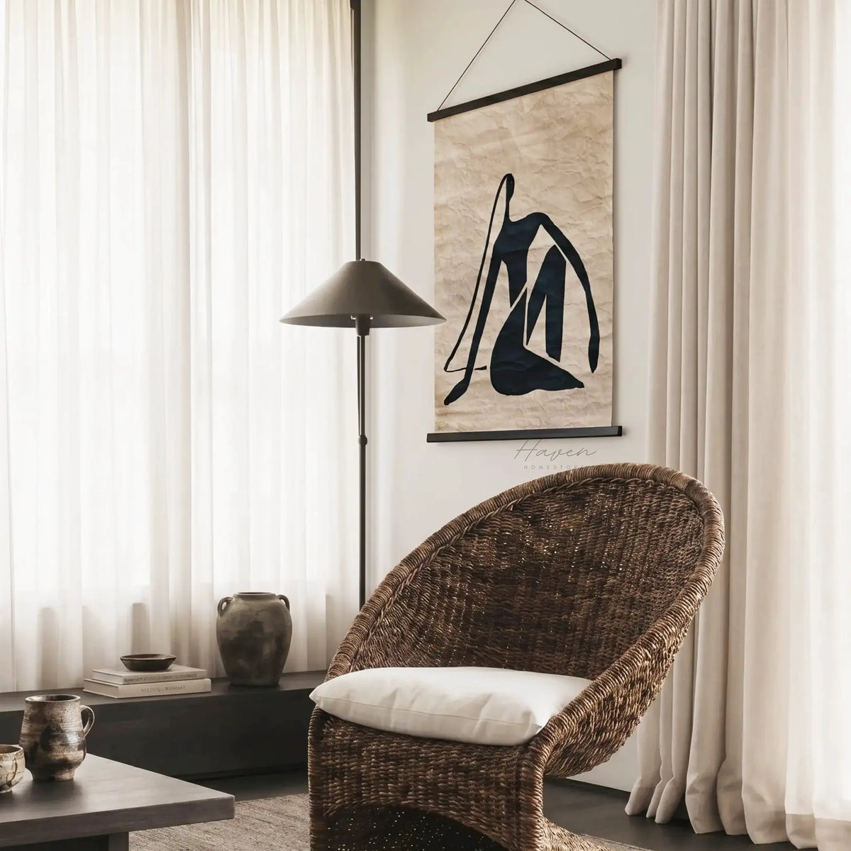 Hanging Paper Scroll Art - Resting Lady