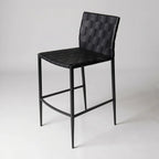 Calibri Counter Stool with black woven PU leather seat and slim powder-coated metal frame.
