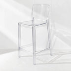 Jupiter Counter Stool in clear polycarbonate; transparent design that lets light flow through.