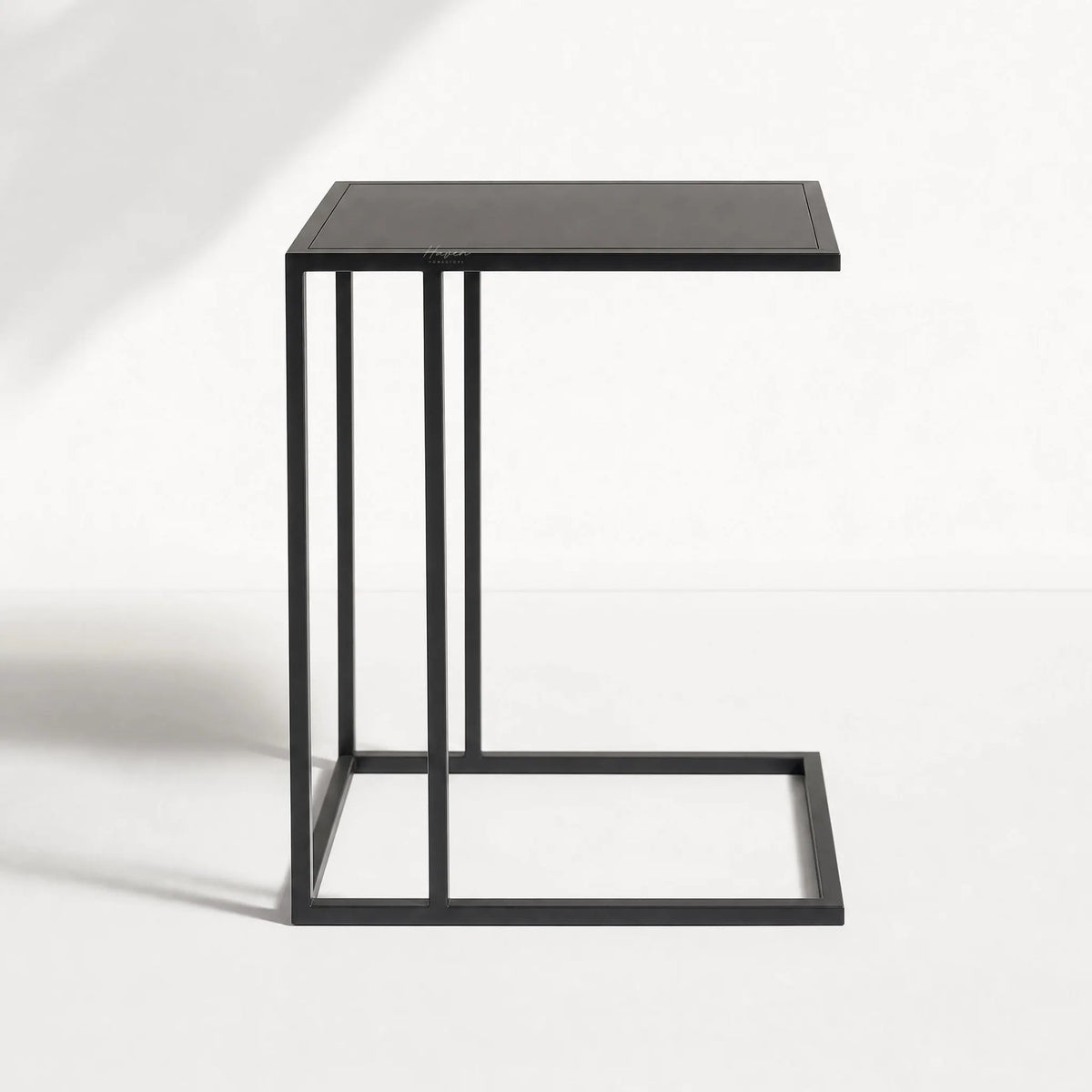 Cantilever Side Table - Min 2: black iron, rectangular top with slim cantilever frame, ideal beside sofa or bed.