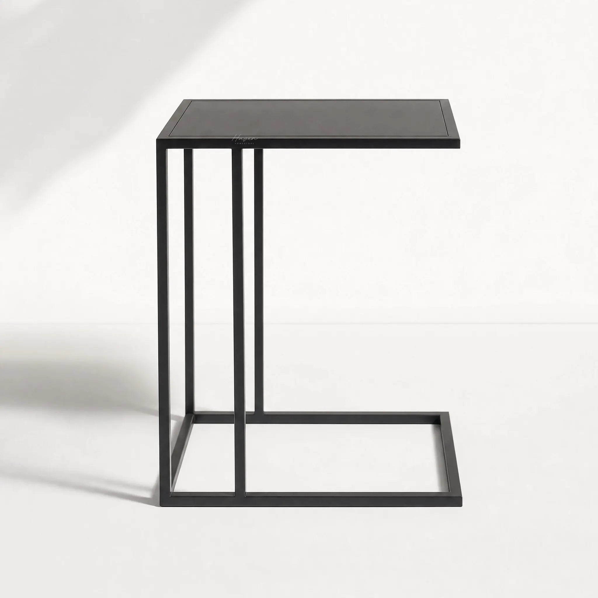Cantilever Side Table - Min 2: black iron, rectangular top with slim cantilever frame, ideal beside sofa or bed.