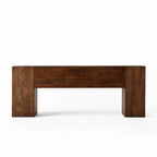 Plinth Console crafted from reclaimed antique elm with rich grain and architectural silhouette.
