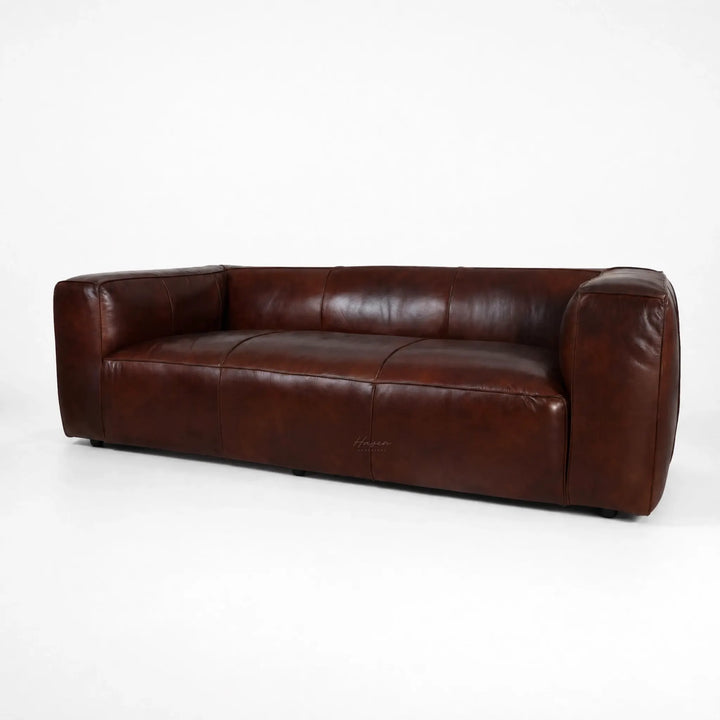 Cardrona Leather Sofa with dark brown premium leather, generous proportions, and deep seating.