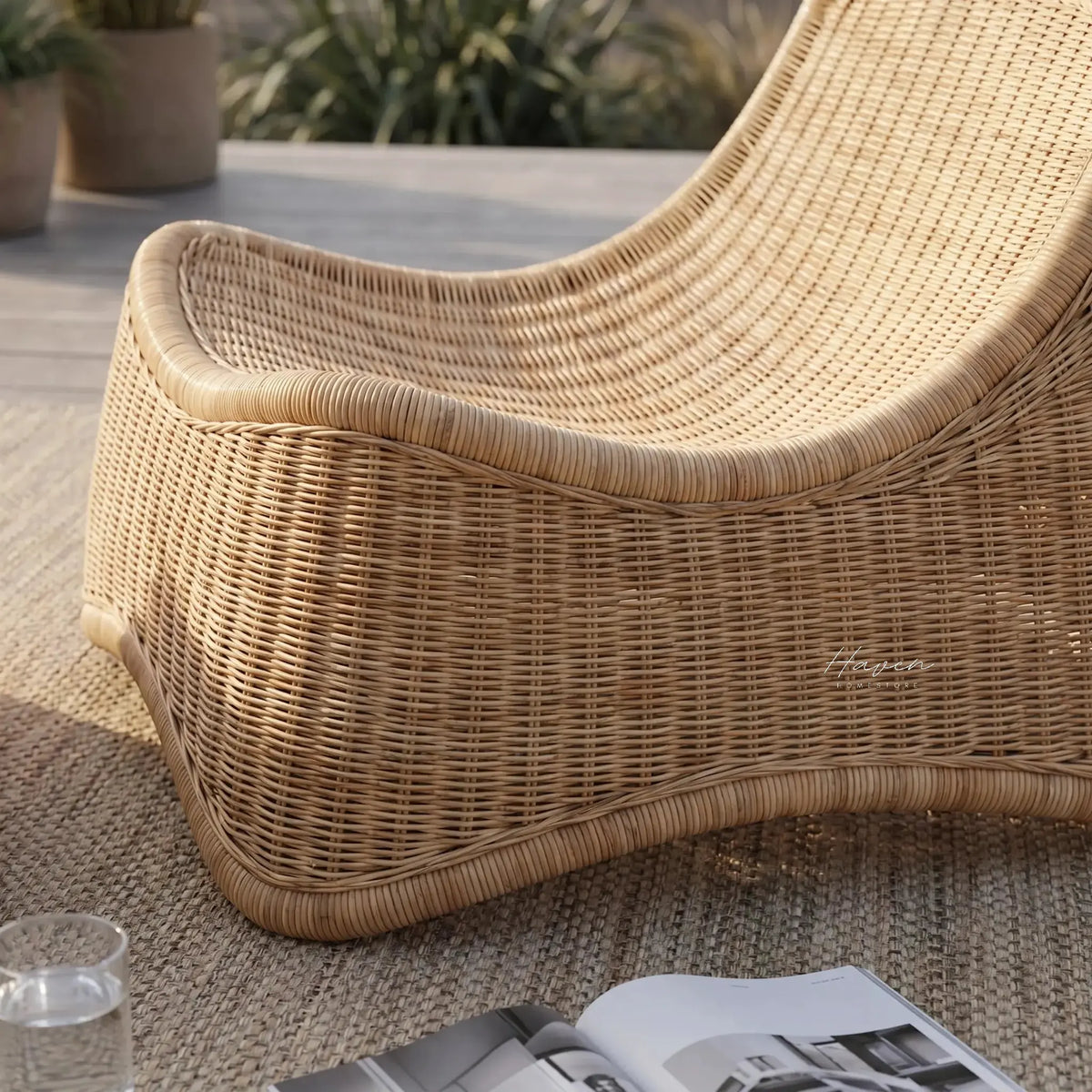 Sika Icons Chill Chair and Footstool in natural core-weave rattan, coastal NZ vibe, warm textured lounge set.