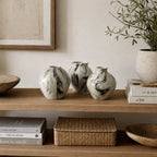 Broste Ingrid Vase Set/3: trio of soft-rounded Nordic ceramic vases with marbled reactive glaze