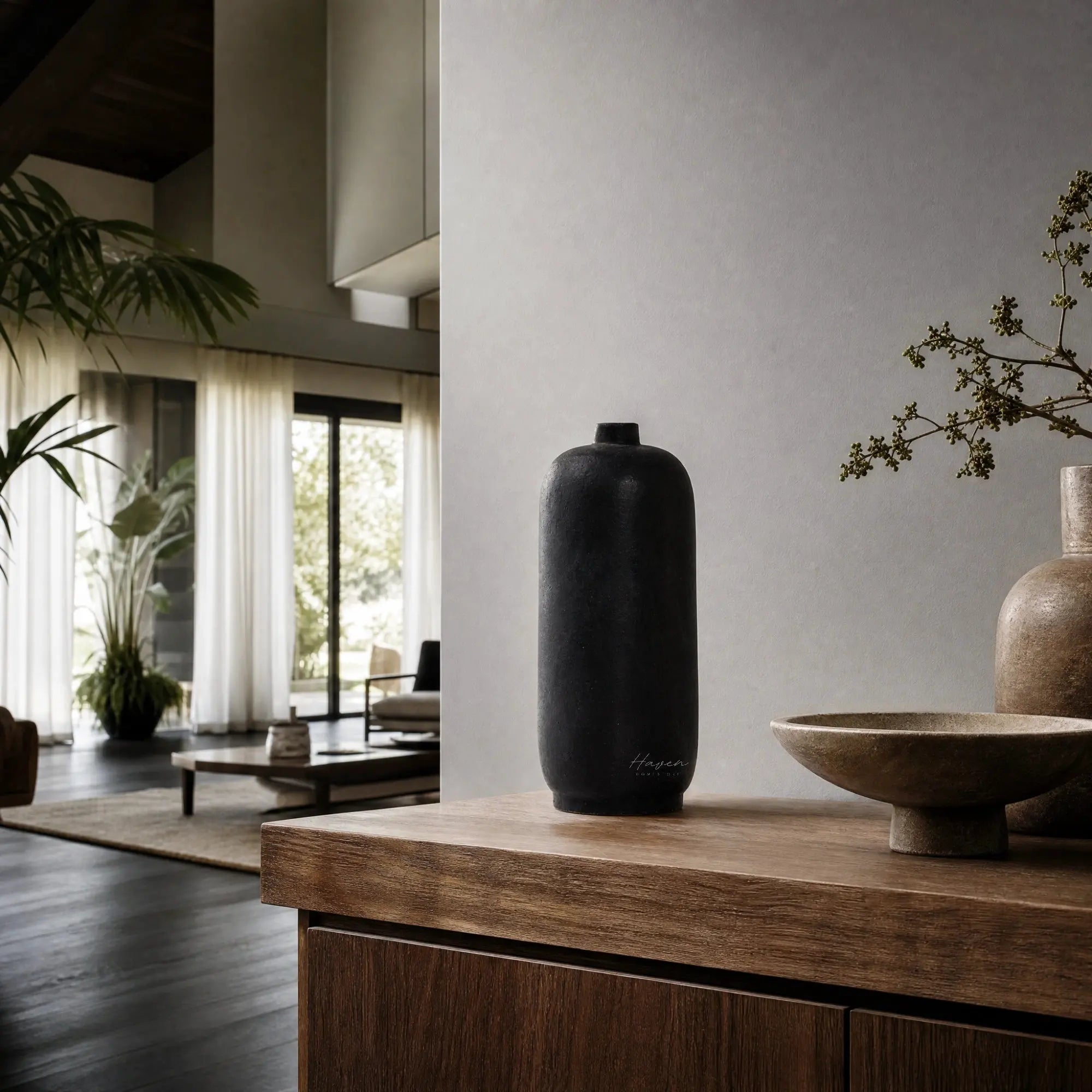 Ishi Vase Set in Black Terracotta by Haven Home Art, hand-thrown and kiln-fired in the Philippines