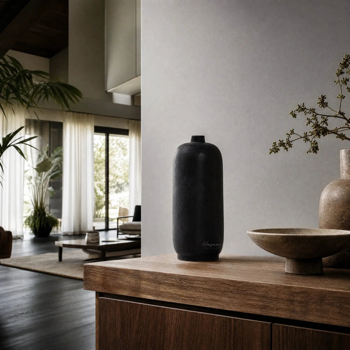 Ishi Vase Set in Black Terracotta by Haven Home Art, hand-thrown and kiln-fired in the Philippines
