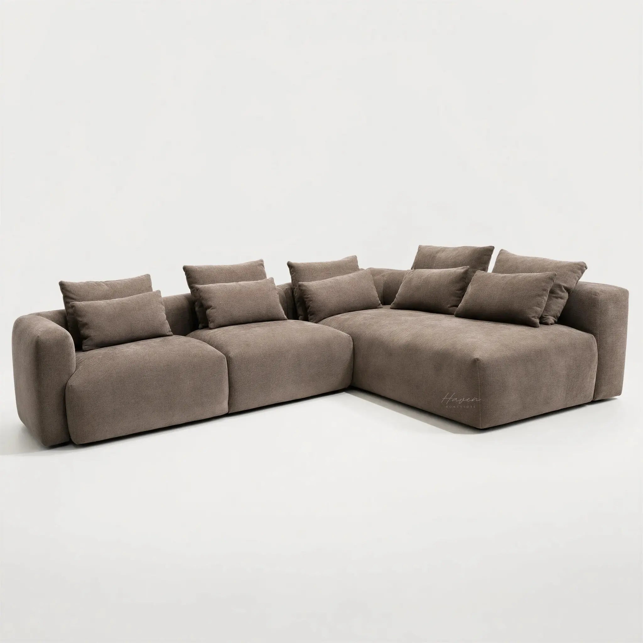 Haven Chaise Sofa - Brownie with soft curves and plush cushions for a relaxed, homey feel.