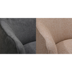 The Sydney Chair offers sink-in comfort and relaxed, refined shape in 100% recycled polyester gray-taupe for NZ homes.