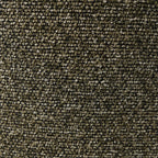 Textured olive green polyester fabric swatch featuring a coarse, woven boucle weave with flecks of beige and dark thread.